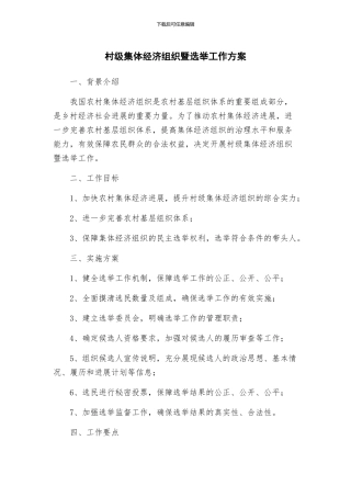 村级集体经济组织暨选举工作方案