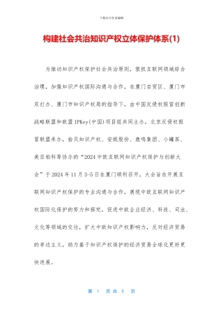 构建社会共治知识产权立体保护体系