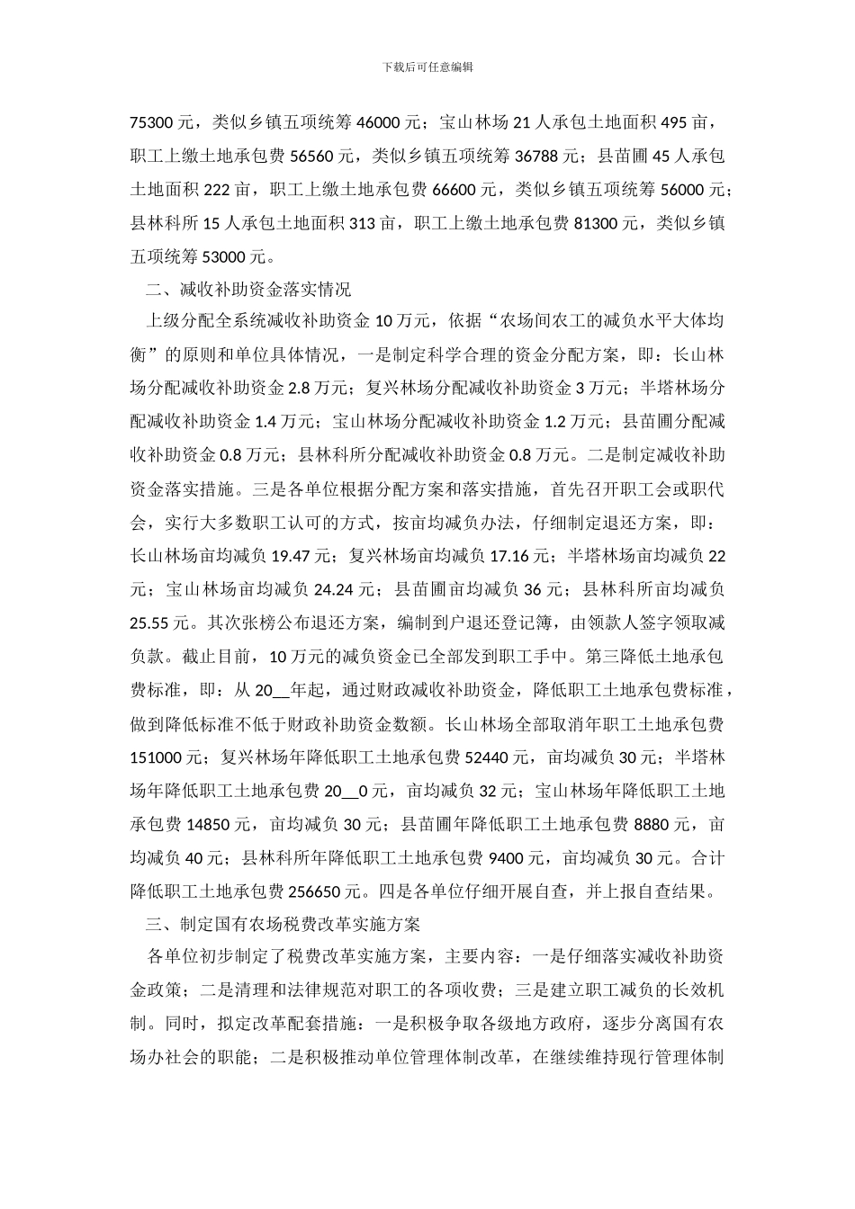 林业系统国有场圃所税费改革减收补助资金落实情况的自查报告范文_第3页