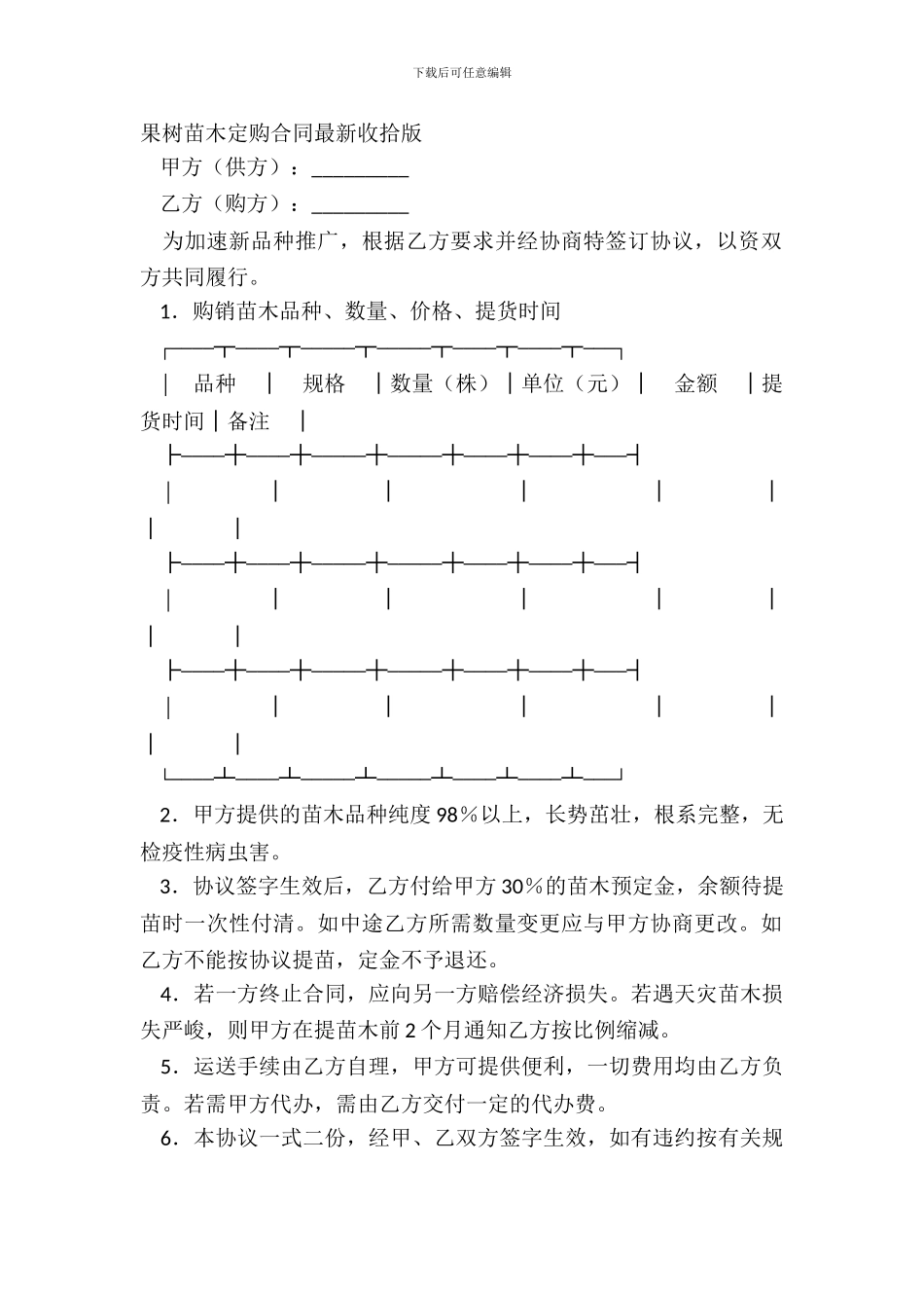 果树苗木定购合同最新整理版_第2页