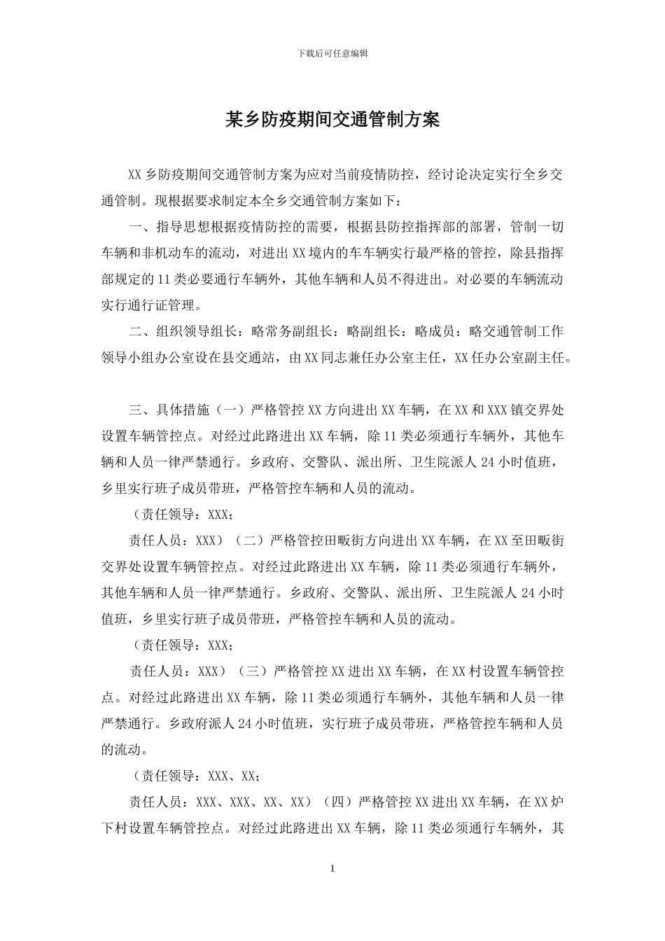 某乡防疫期间交通管制方案_第1页