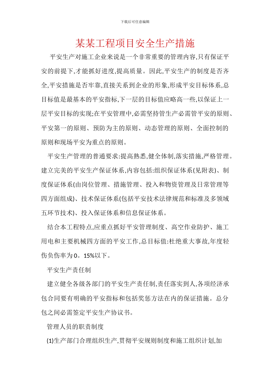 某某工程项目安全生产措施_第1页