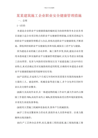 某某建筑施工企业职业安全健康管理措施