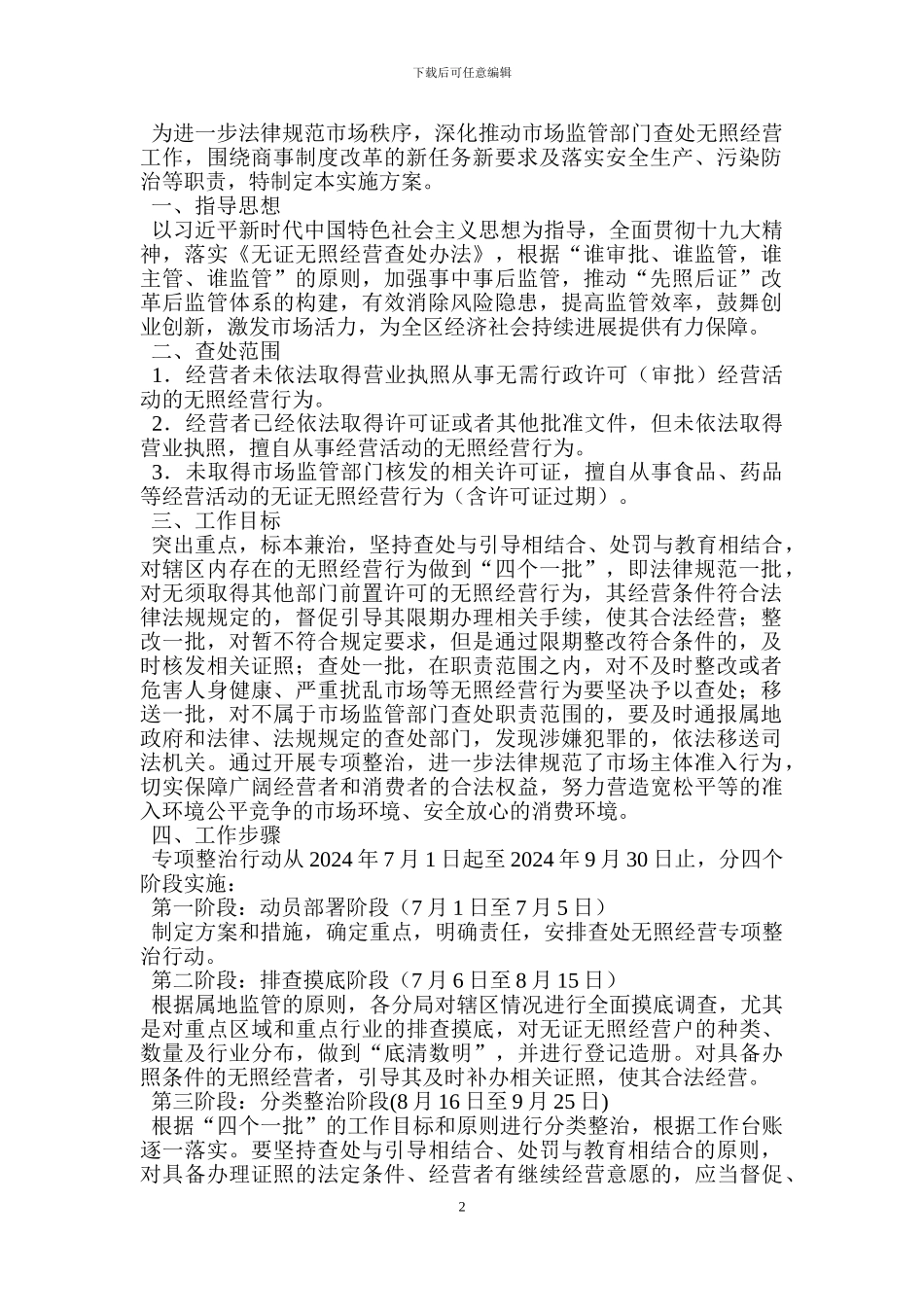 查处无照经营专项行动实施方案_第2页