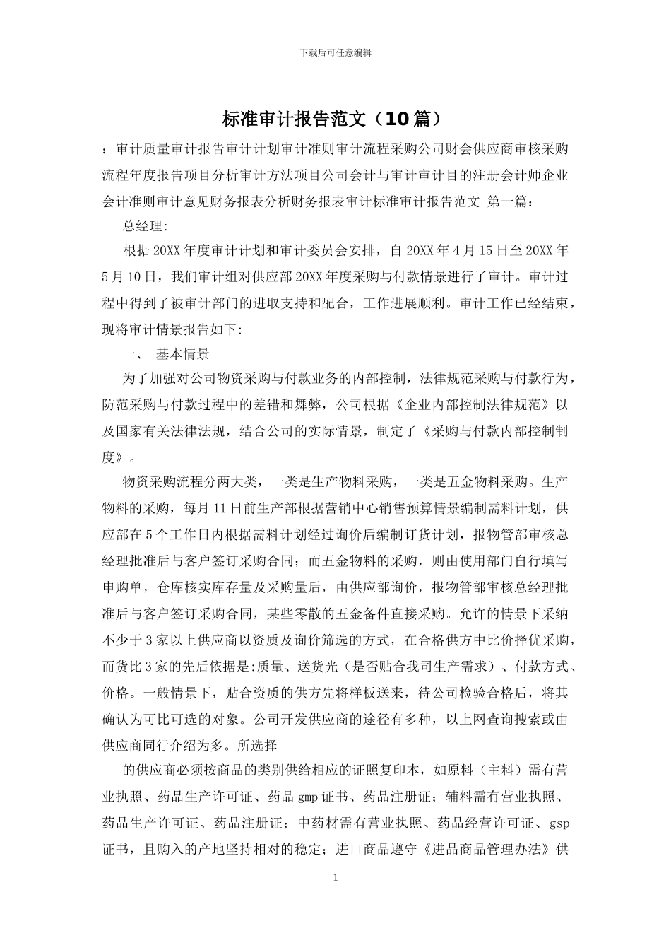 标准审计报告范文_第1页