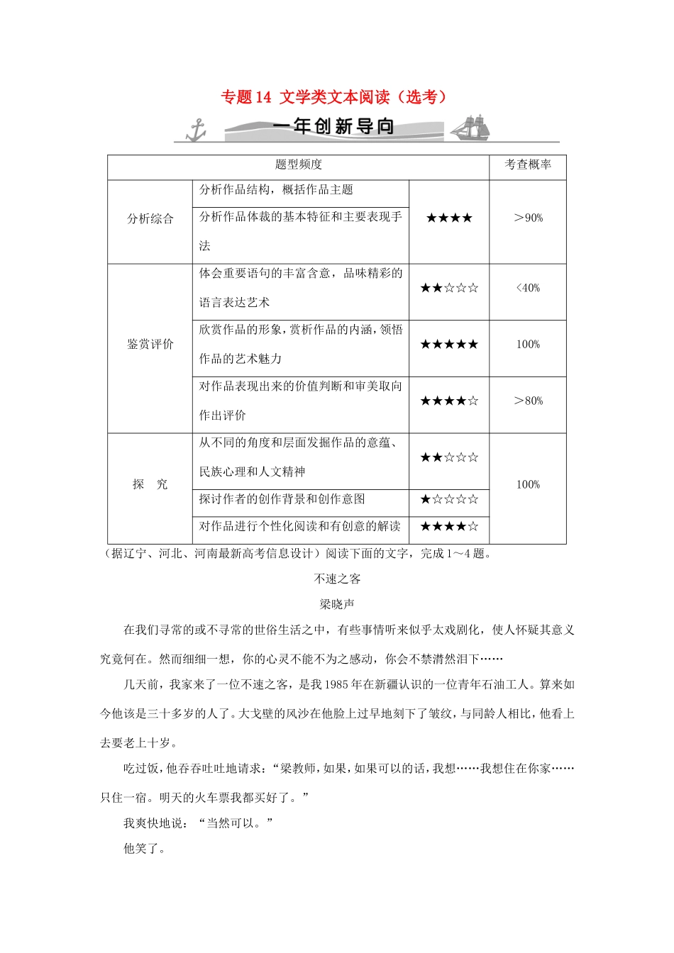 高考语文 专题14 文学类文本阅读（选考）练习（全国通用）-人教版高三全册语文试题_第1页