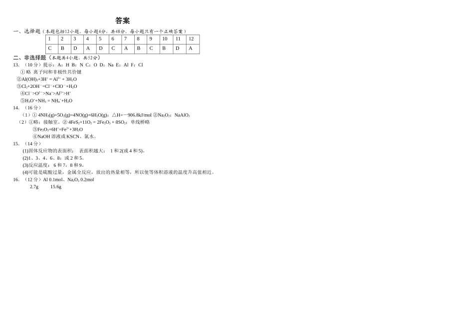 年度南昌市中学高三化学周练测试无机化学综合测试 （含答案）_第3页