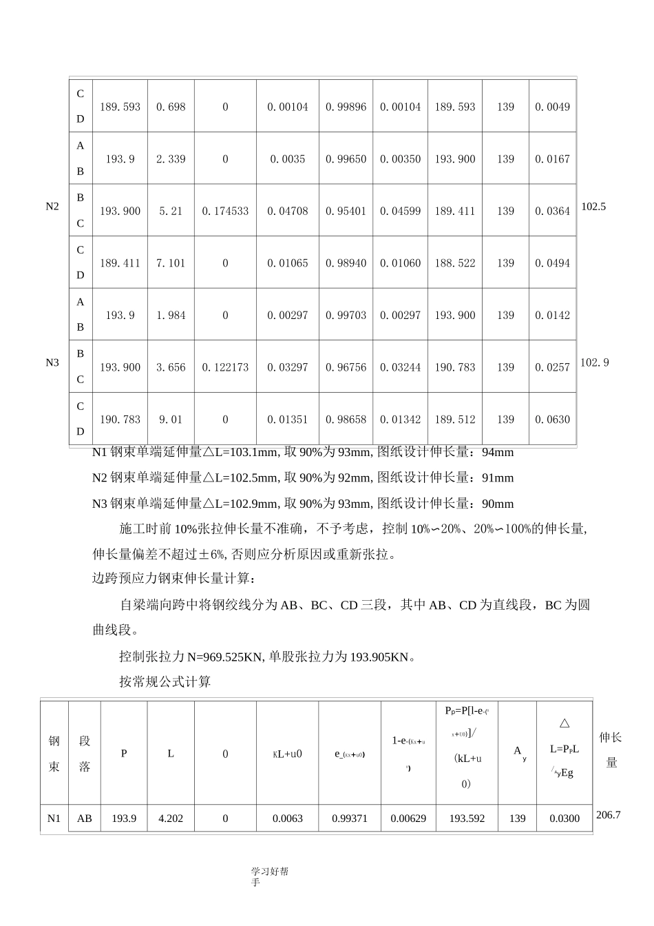 30米t梁预应力张拉钢绞线伸长量计算书_第3页