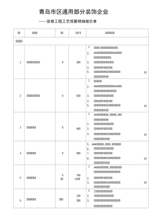 装饰工程装修工艺报价表