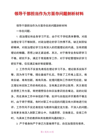 领导干部担当作为方面存问题剖析材料