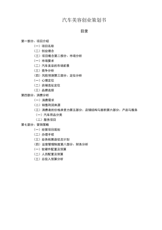 汽车美容创业策划书