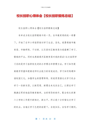 校长挂职心得体会