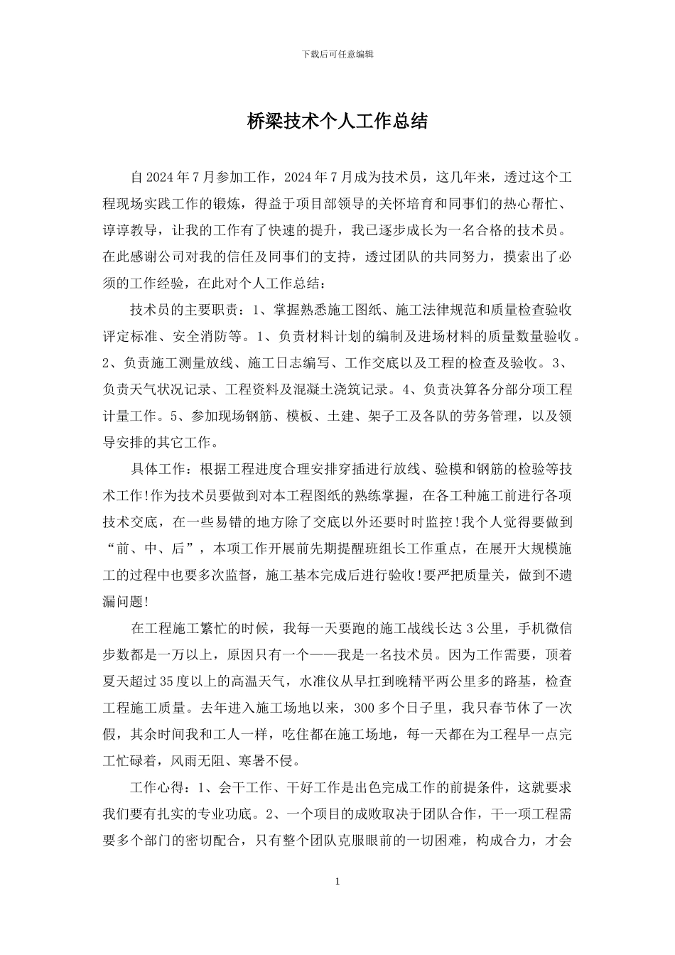 桥梁技术个人工作总结_第1页