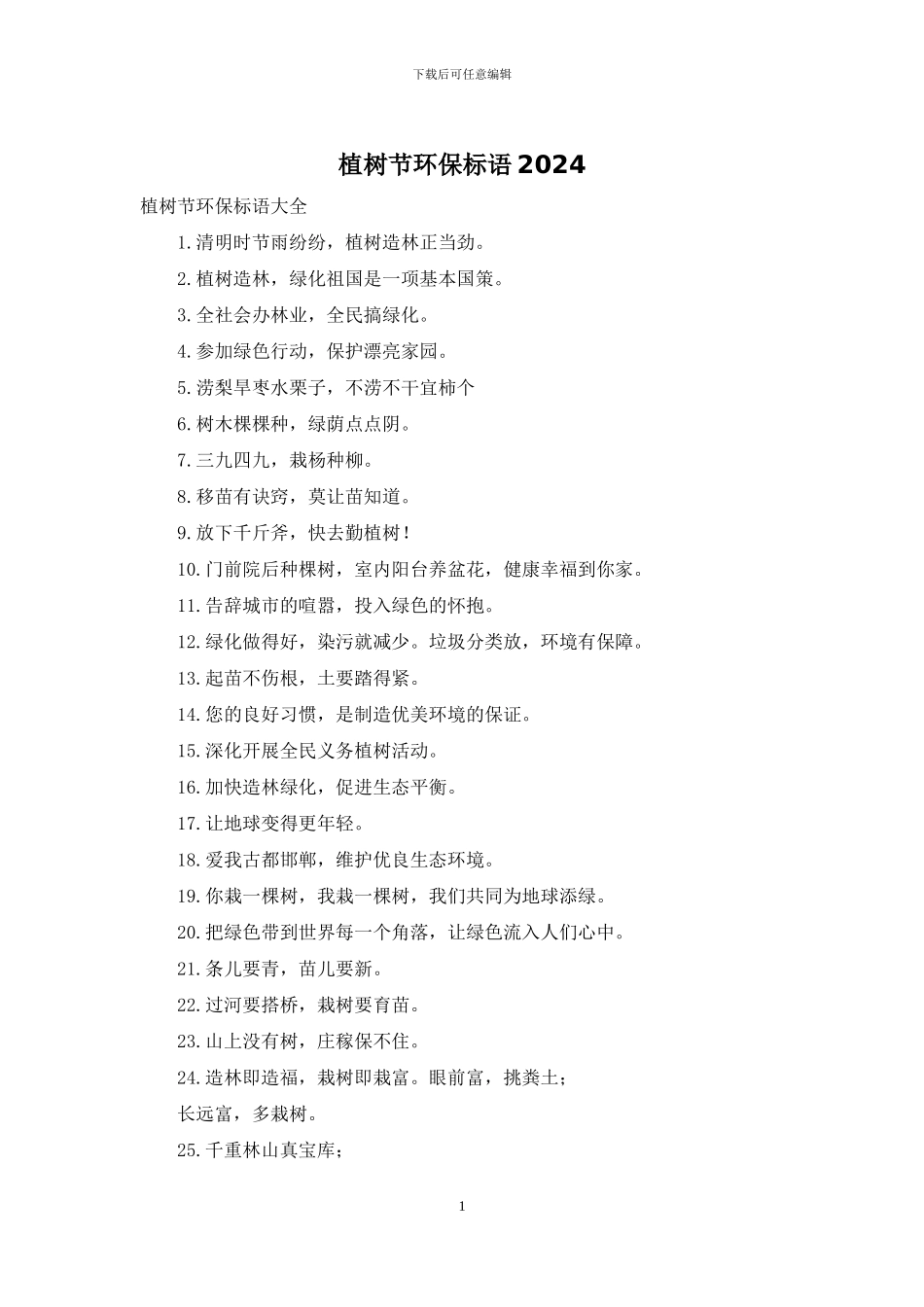 植树节环保标语2024_第1页
