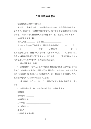 欠款还款的承诺书