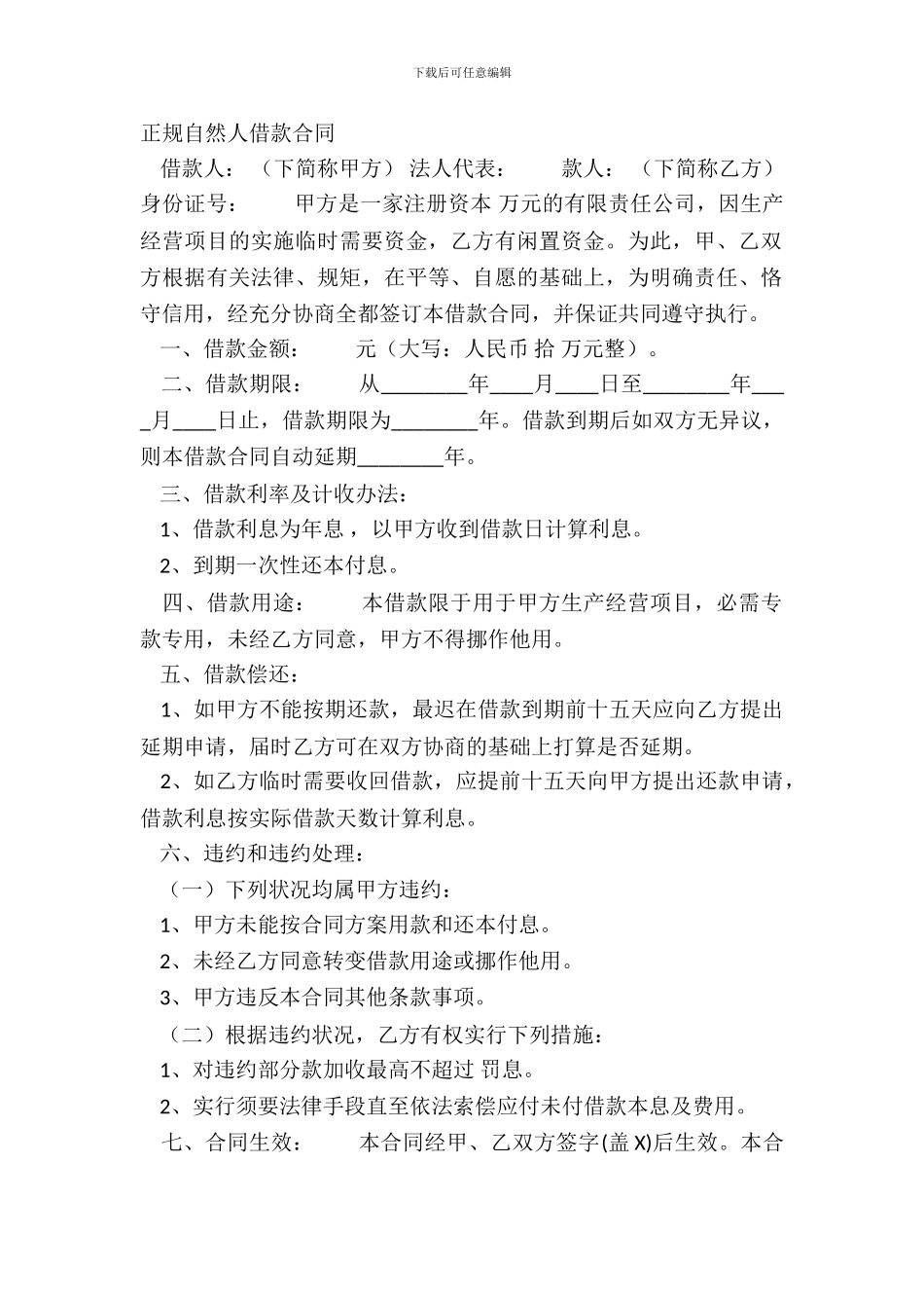 正规自然人借款合同_第2页