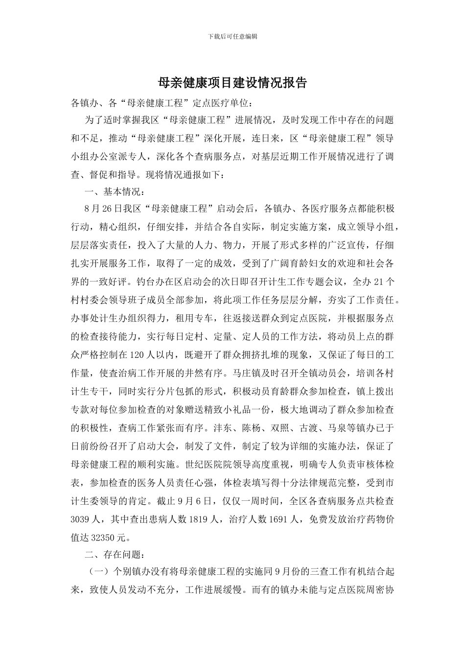 母亲健康项目建设情况报告_第1页