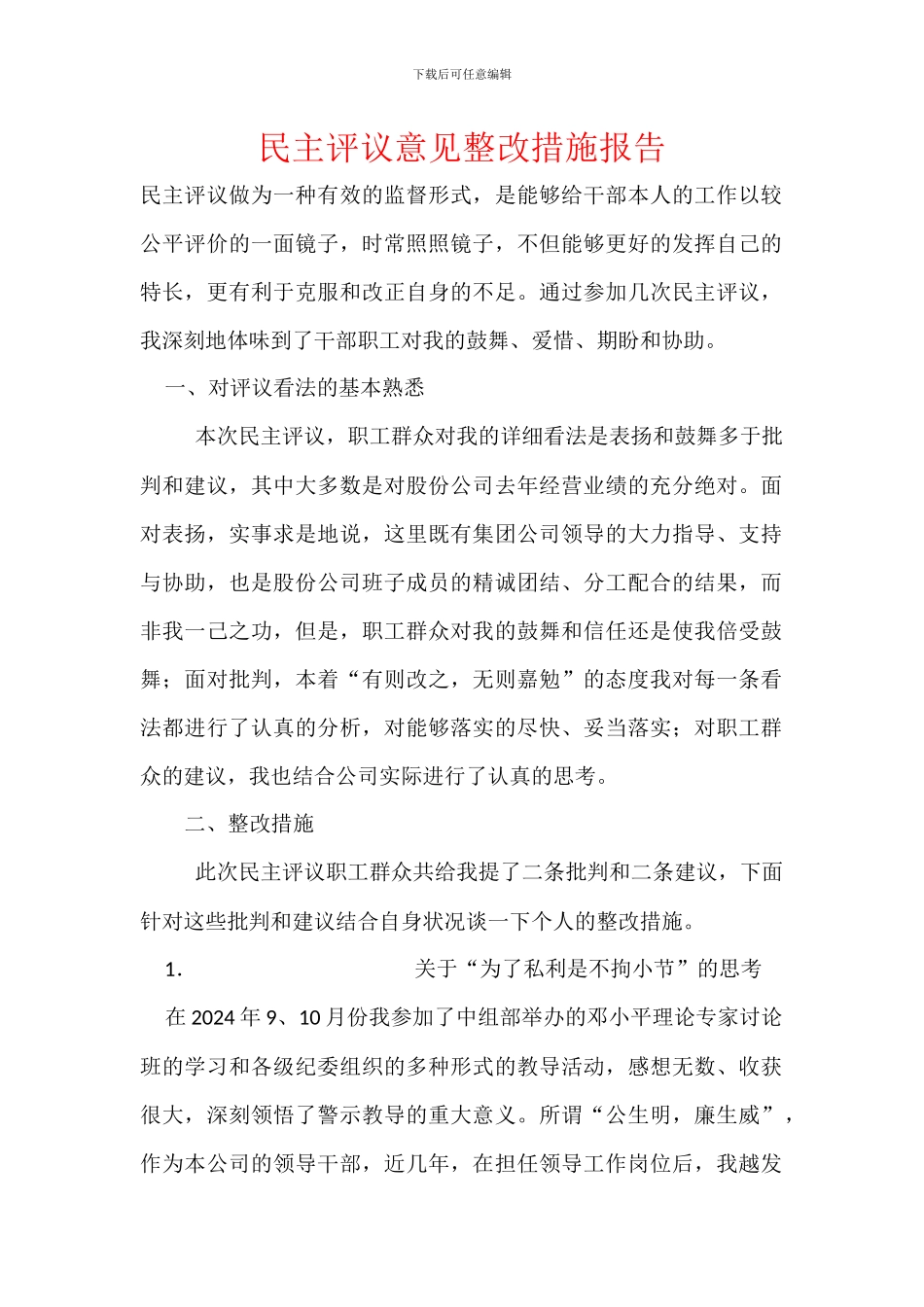 民主评议意见整改措施报告_第1页