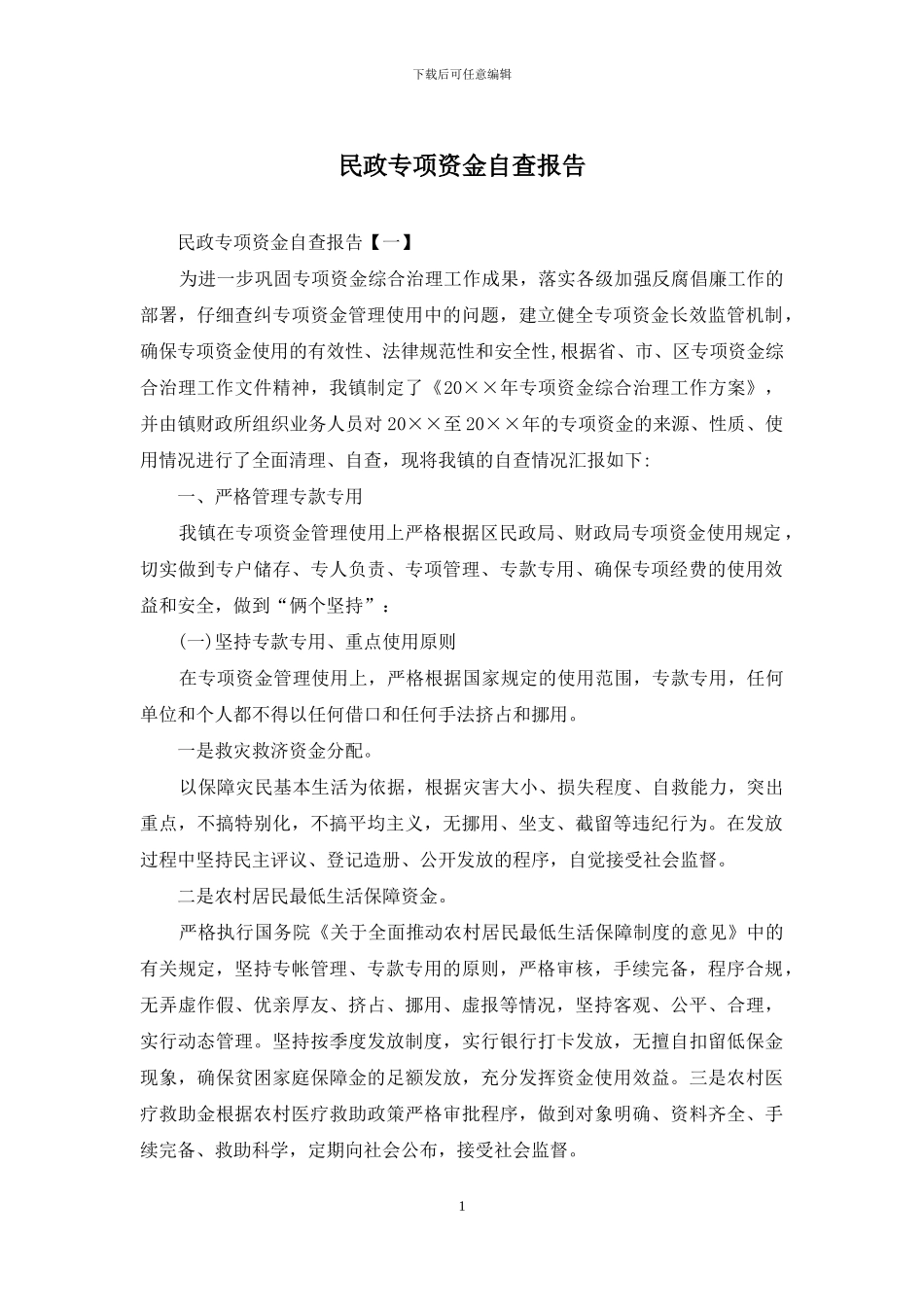 民政专项资金自查报告_第1页