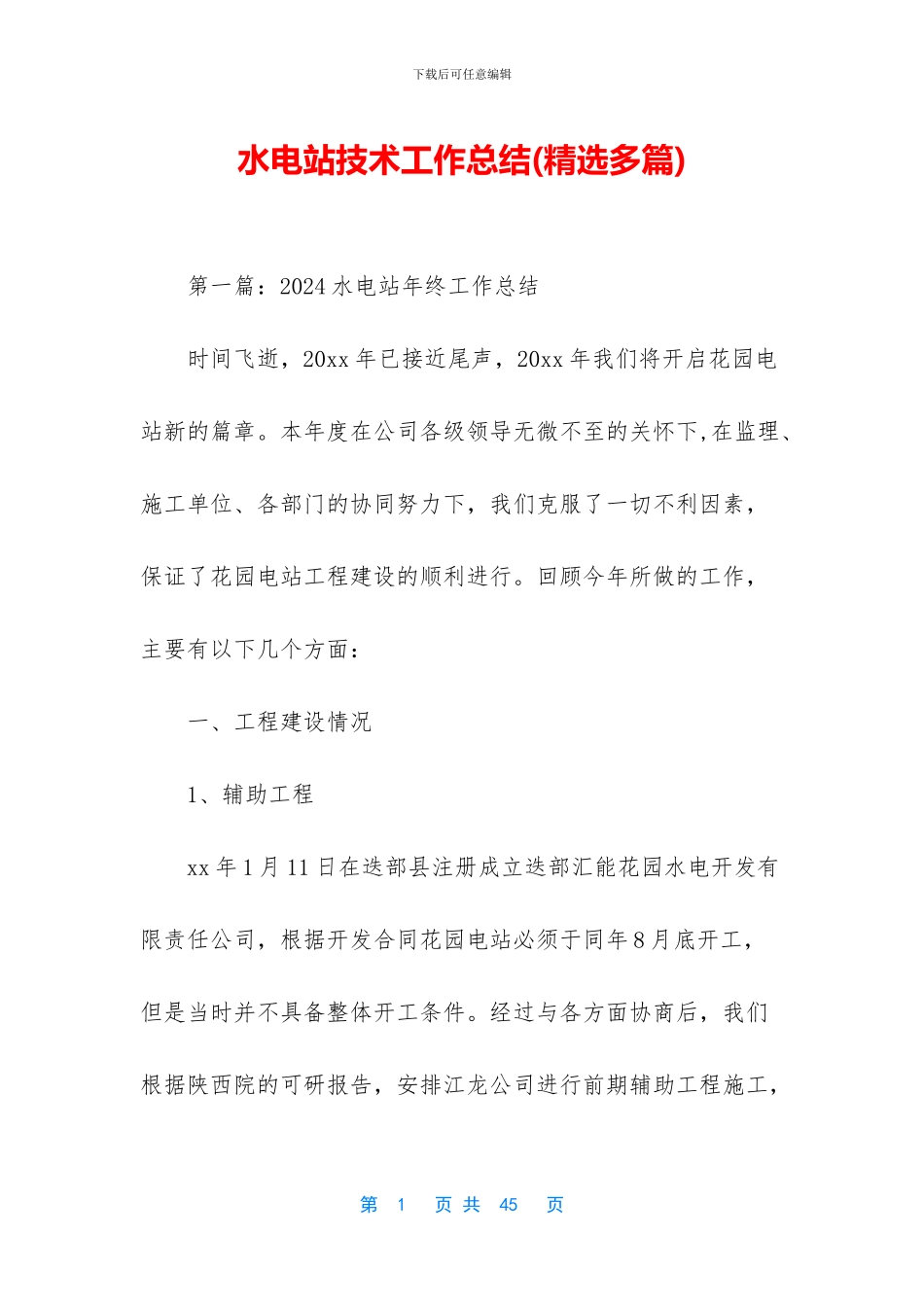 水电站技术工作总结_第1页