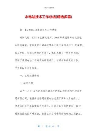 水电站技术工作总结