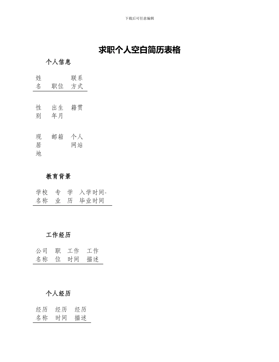 求职个人空白简历表格_第1页