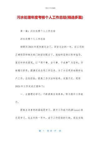 污水处理年度考核个人工作总结