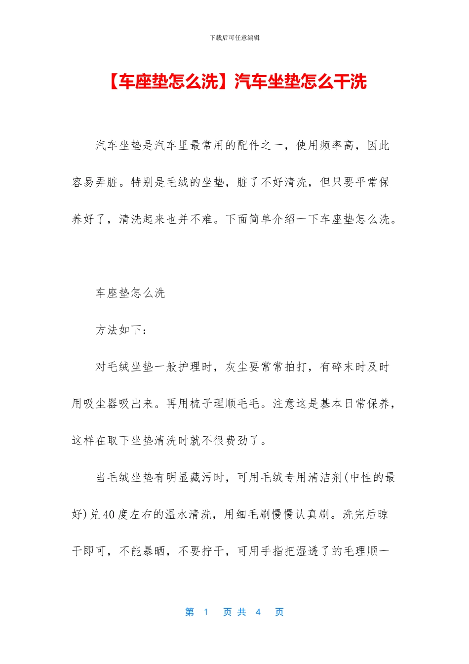 汽车坐垫怎么干洗_第1页