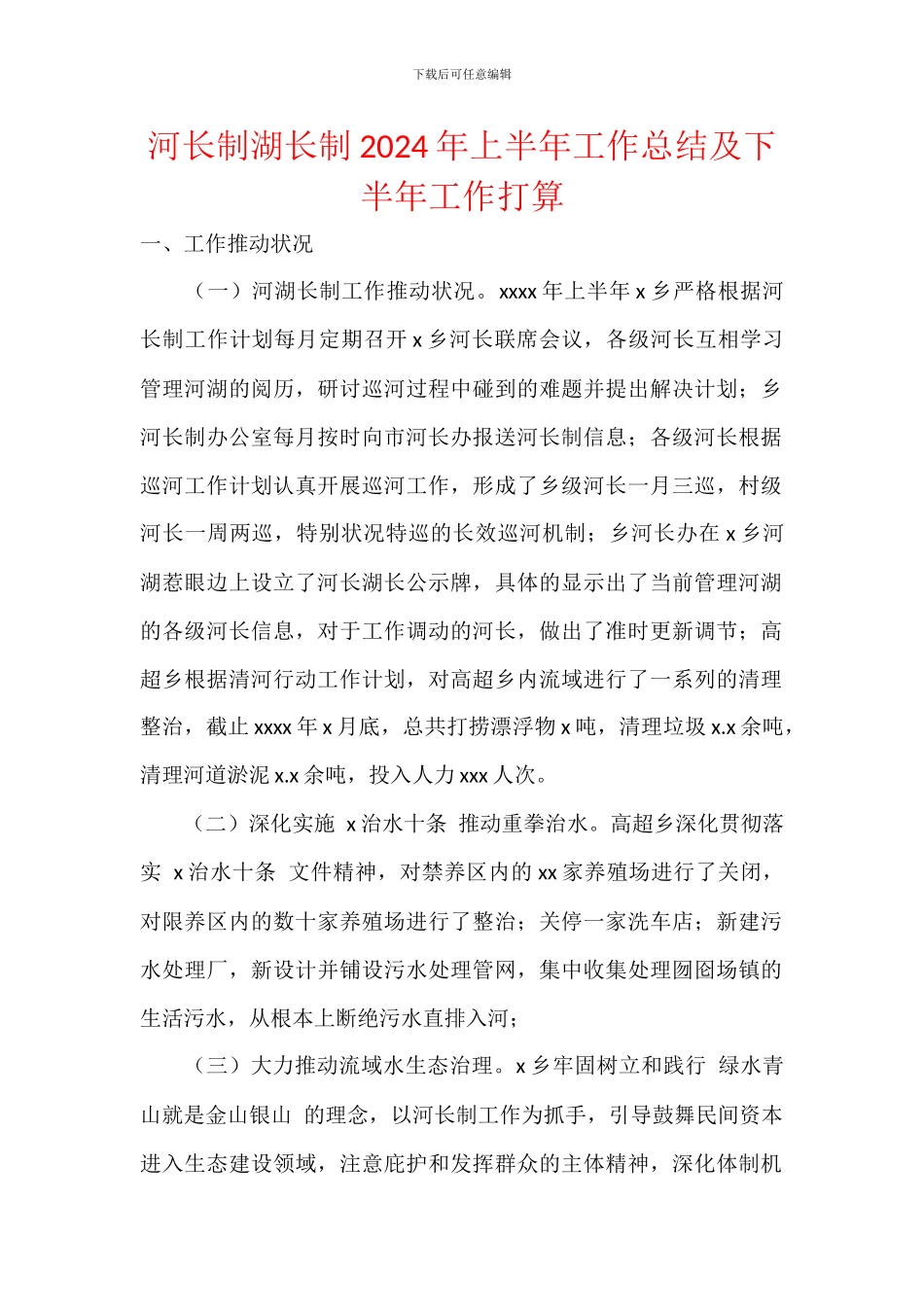河长制湖长制2024年上半年工作总结及下半年工作打算_第1页