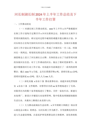 河长制湖长制2024年上半年工作总结及下半年工作打算