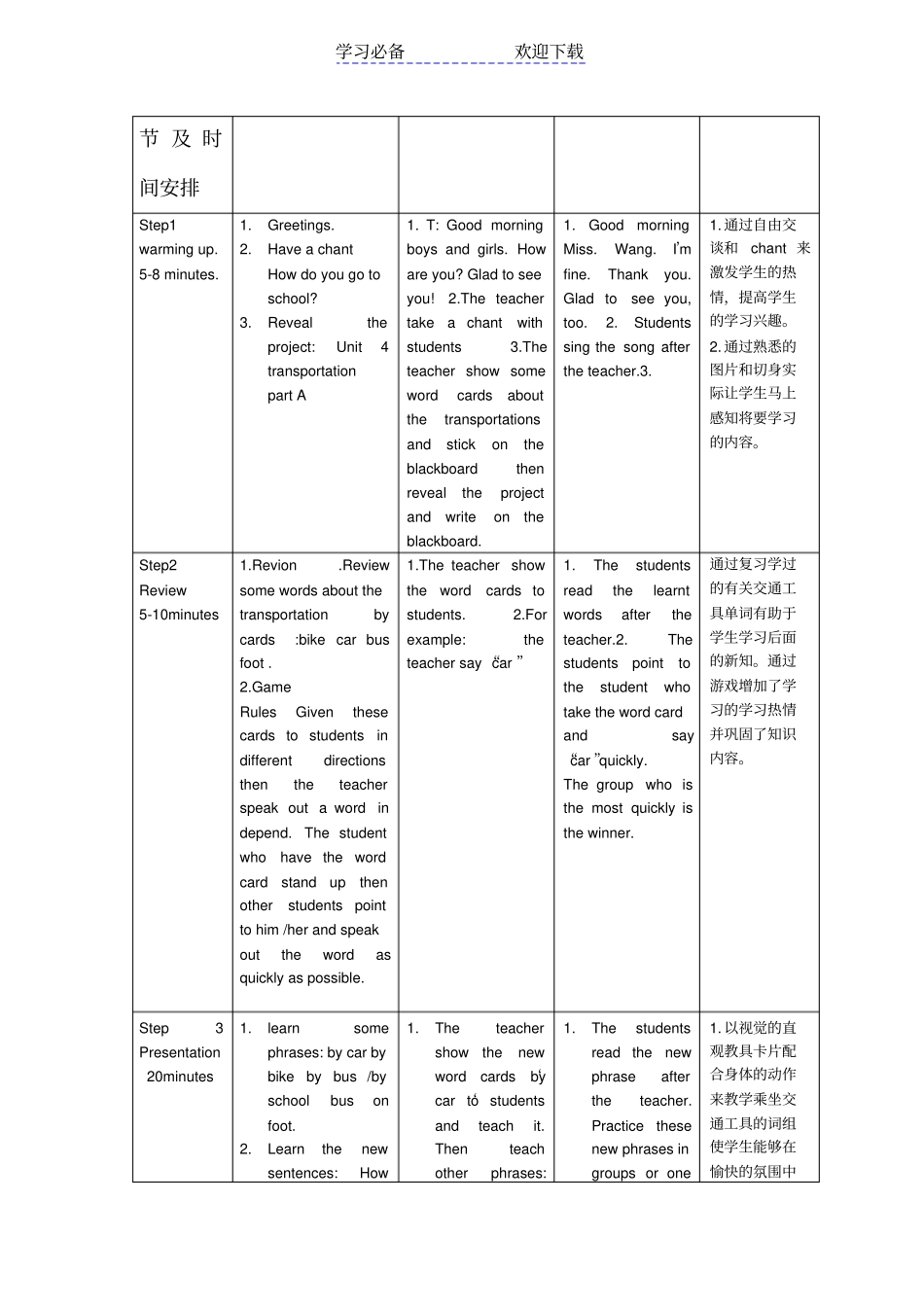 闽教版小学英语四教学设计_第2页