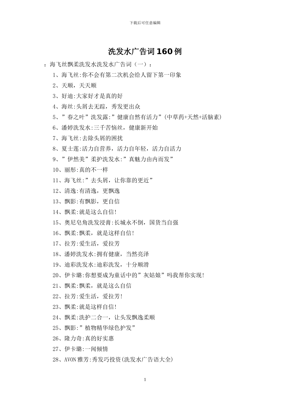 洗发水广告词160例_第1页