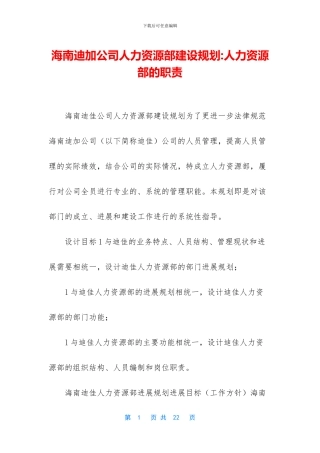 海南迪加公司人力资源部建设规划