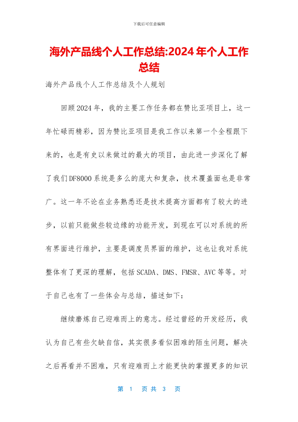海外产品线个人工作总结_第1页