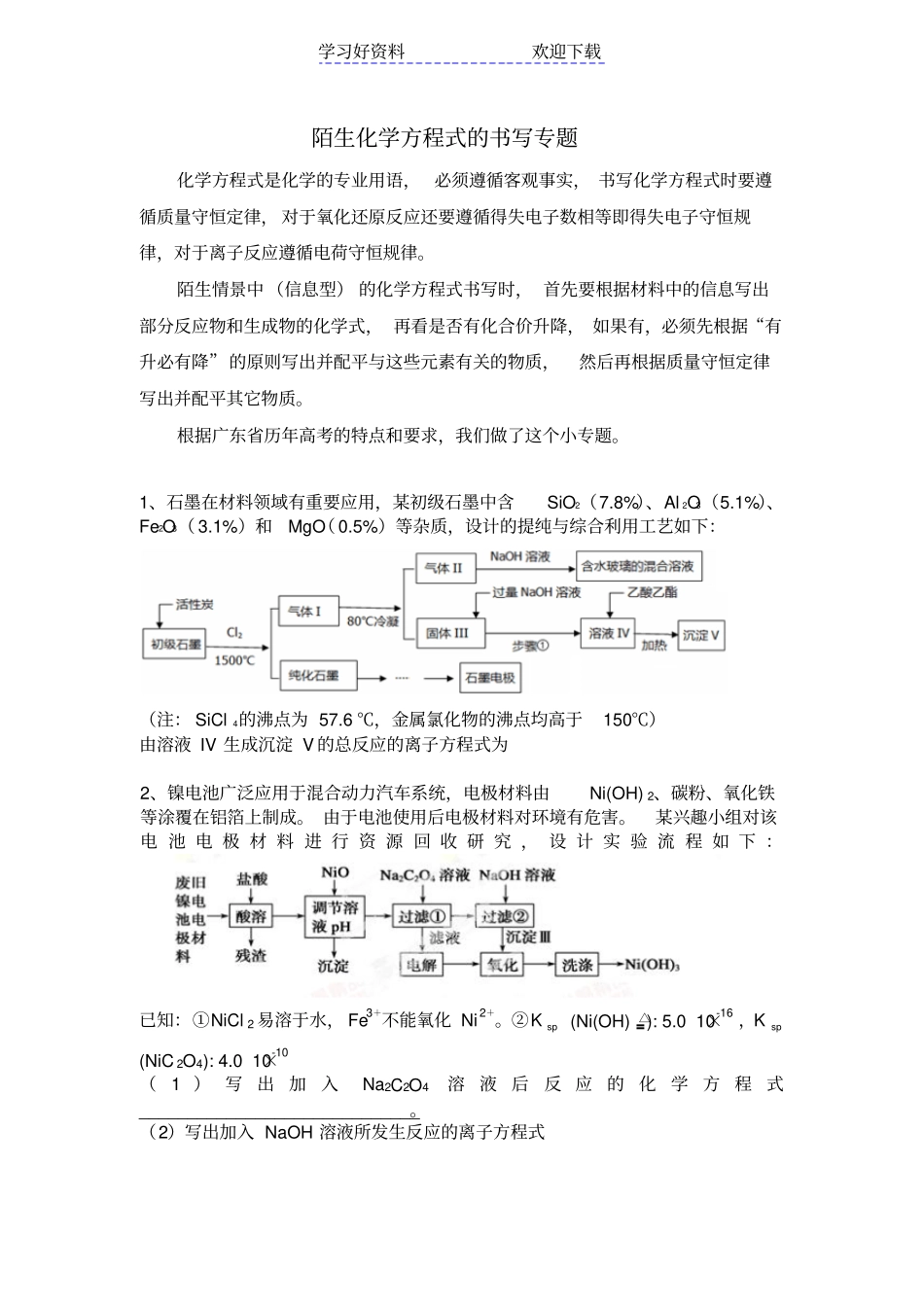 陌生化学方程式的书写专题_第1页