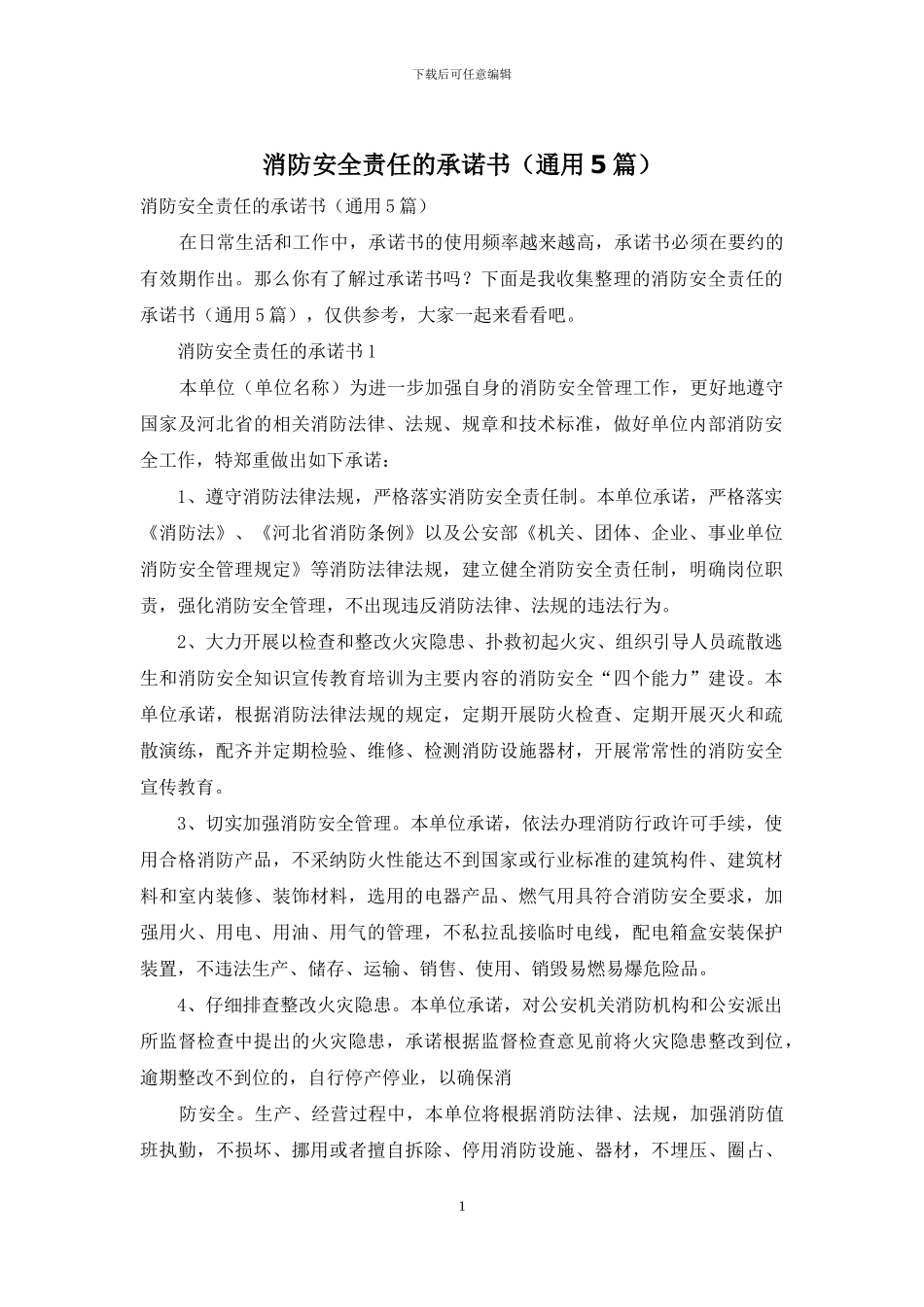 消防安全责任的承诺书_第1页