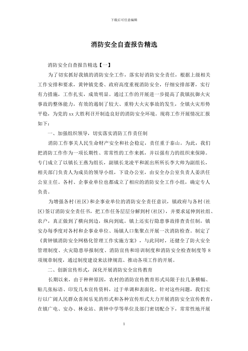 消防安全自查报告精选_第1页