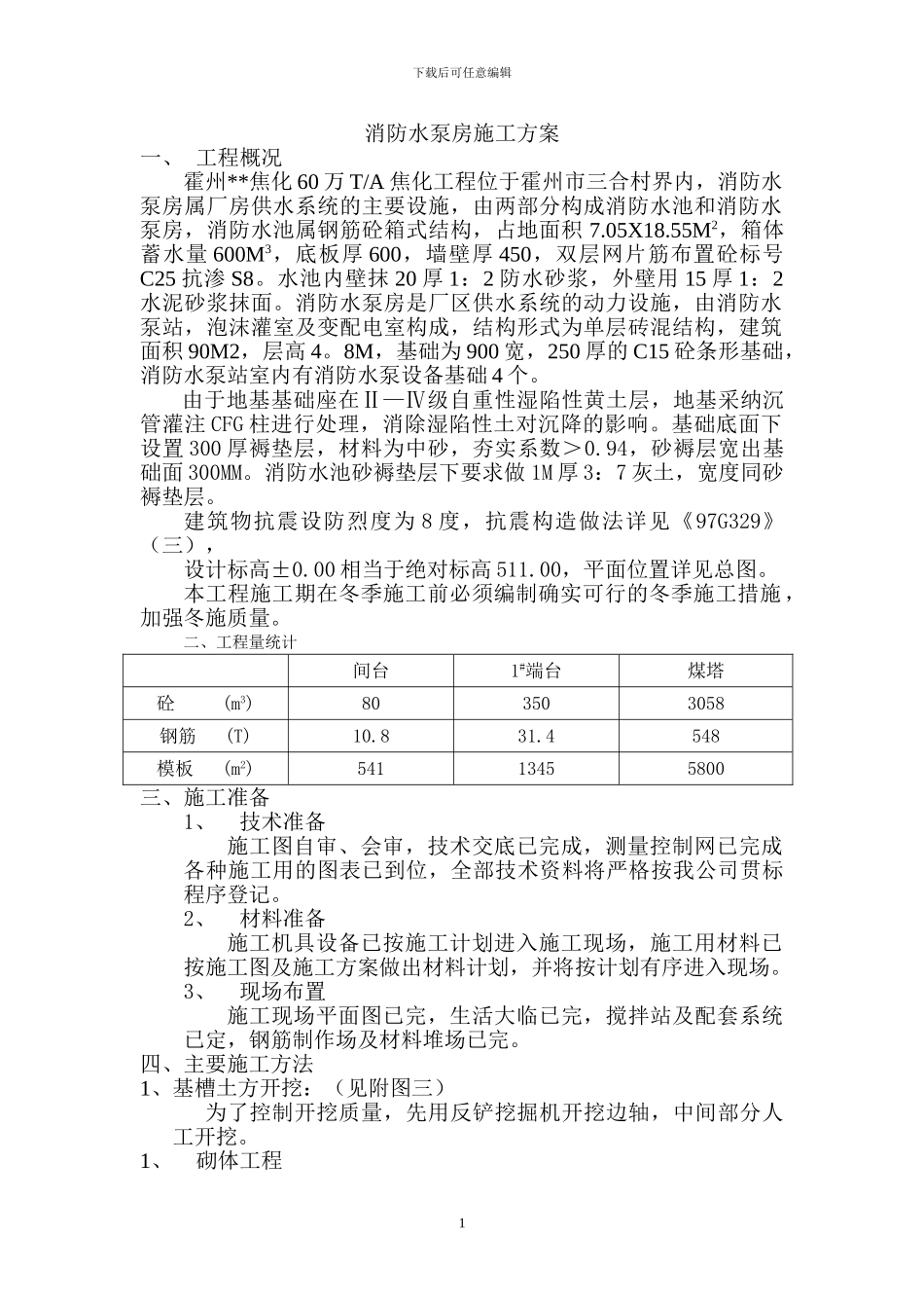 消防水泵房施工方案_第1页