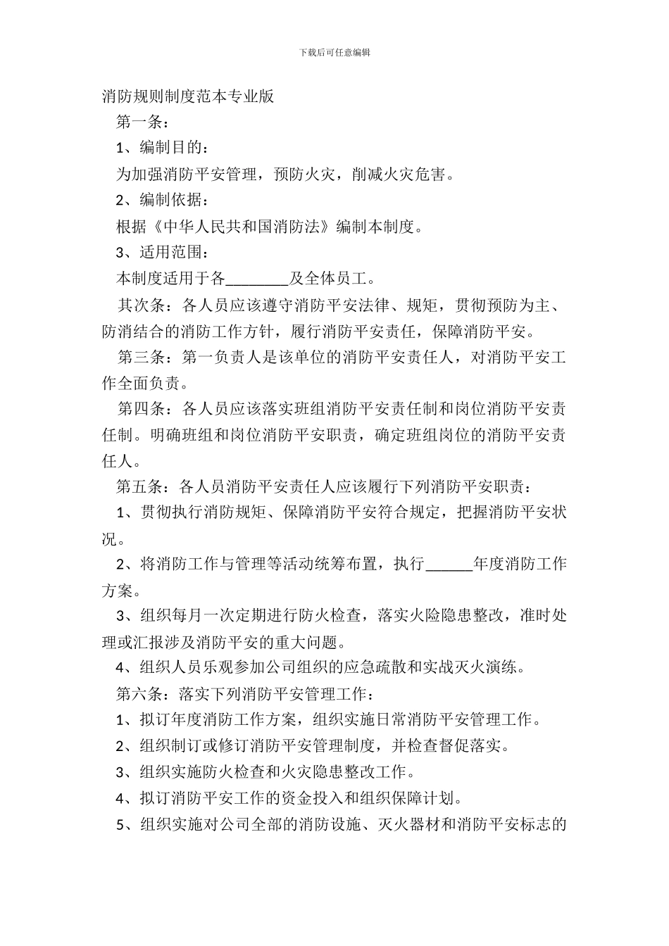 消防规章制度范本专业版_第2页