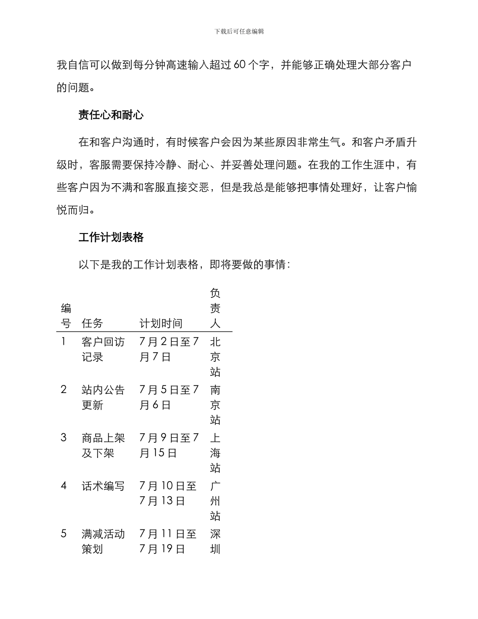 淘宝客服工作总结和计划表格_第2页