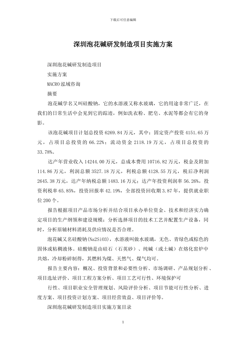 深圳泡花碱研发制造项目实施方案_第1页