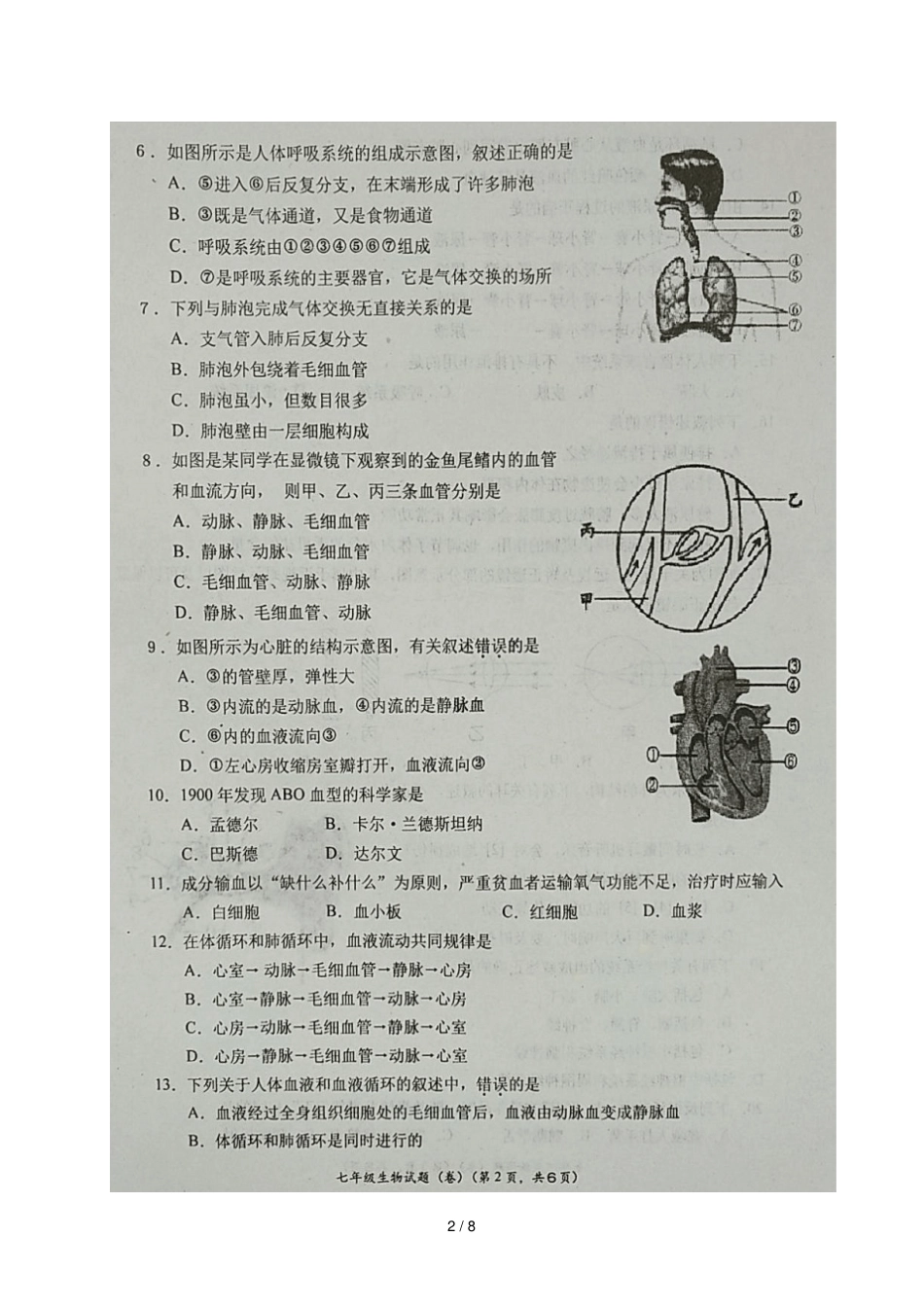 陕西宝鸡凤翔2017_2018学年七年级生物下学期期末质量检测试题扫描版新人教版_第2页