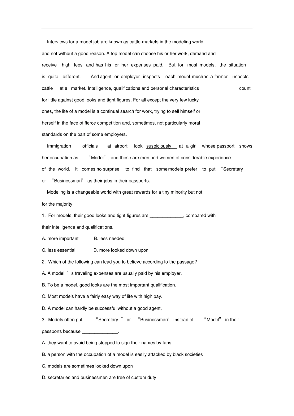 陕西汉中高考英语二轮复习阅读理解选练_第3页