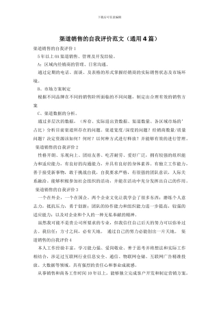 渠道销售的自我评价范文