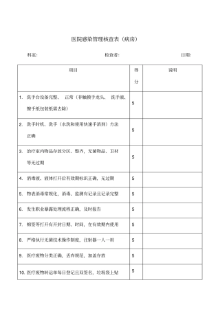 院感检查评分表