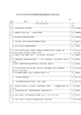 院感质控检查表