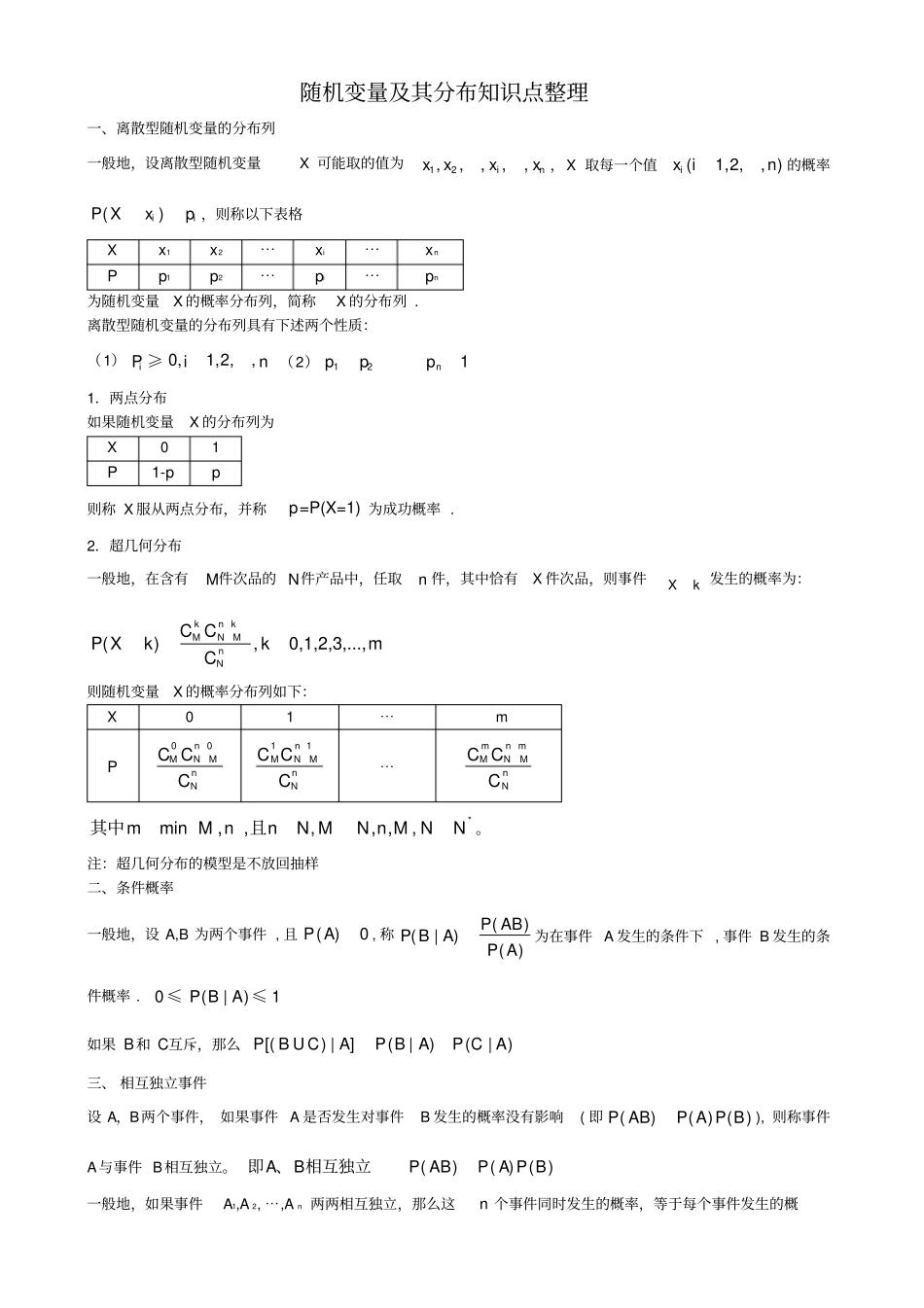 随机变量及其分布知识点整理_第1页