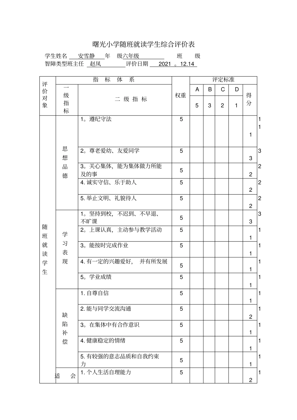 随班就读学生综合评价表88802全套资料_第2页