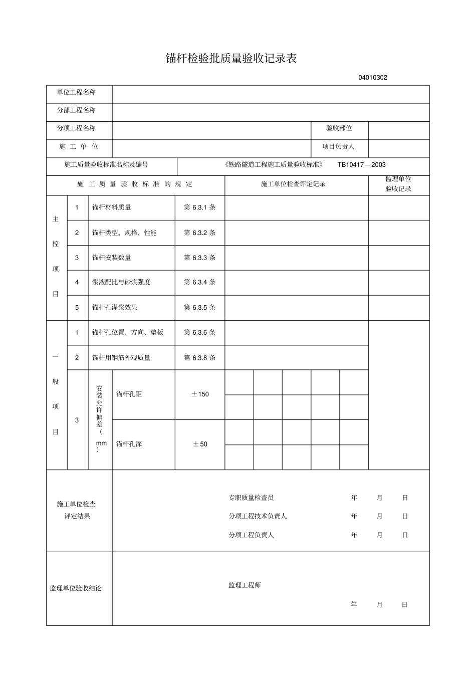 隧道工程支护表格检验批质量验收记录表汇总_第2页