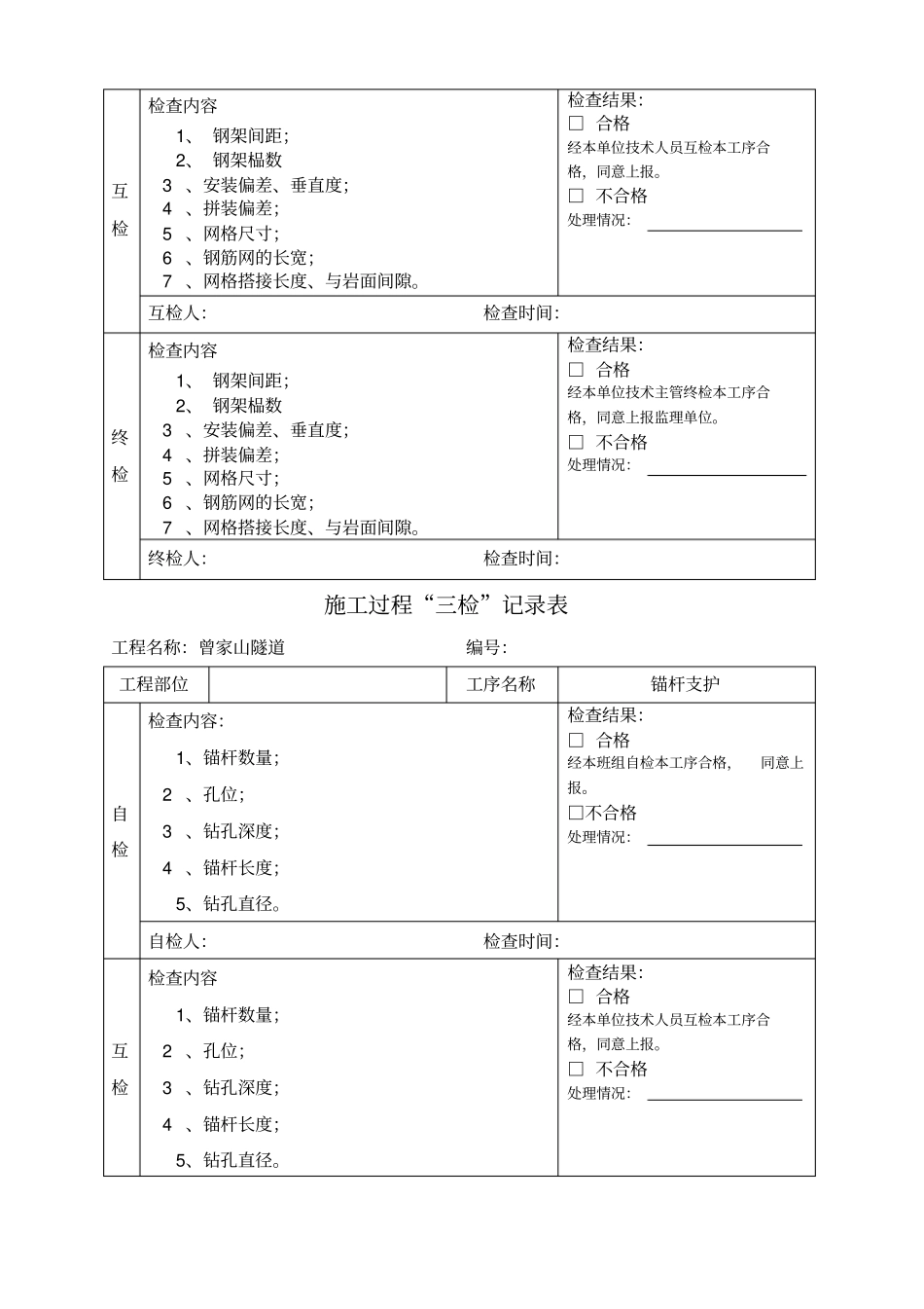 隧道施工三检表_第2页
